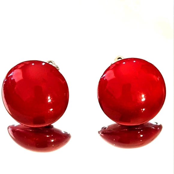 Bright Red Clip On Earrings - Picture 1 of 5